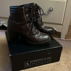 Dark Brown/Wine Heeled Boots with Zipper — Comes w/ box